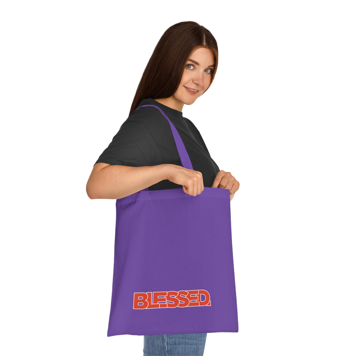 'Blessed' Cotton Tote — Minimalist faith tote bag with ‘BLESSED’ text and Focall emblem