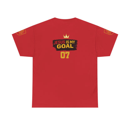 'Jesus Is My Goal' — Red Football Jersey in Spanish Style (WC, personalized)