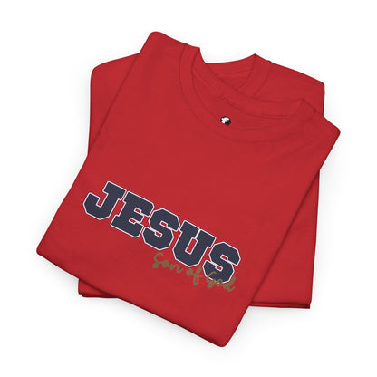 JESUS, Son of God - Varsity T-Shirt - Blauwe Letters
