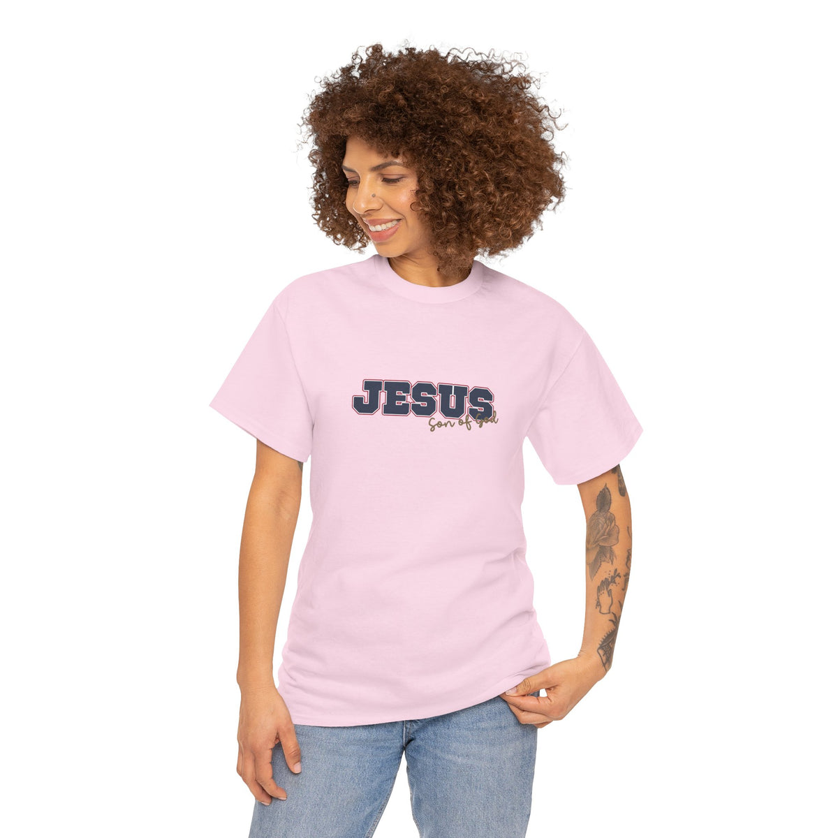 JESUS, Son of God - Varsity T-Shirt - Blauwe Letters