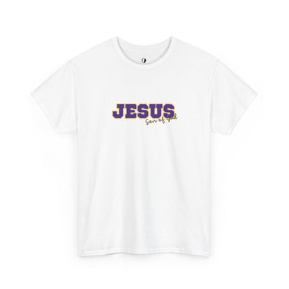 JESUS, Son of God - Varsity T-Shirt - Purple Letters