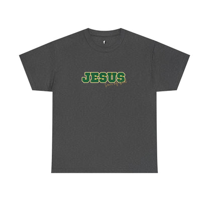 JESUS, Son of God - Varsity T-Shirt - Green Letters
