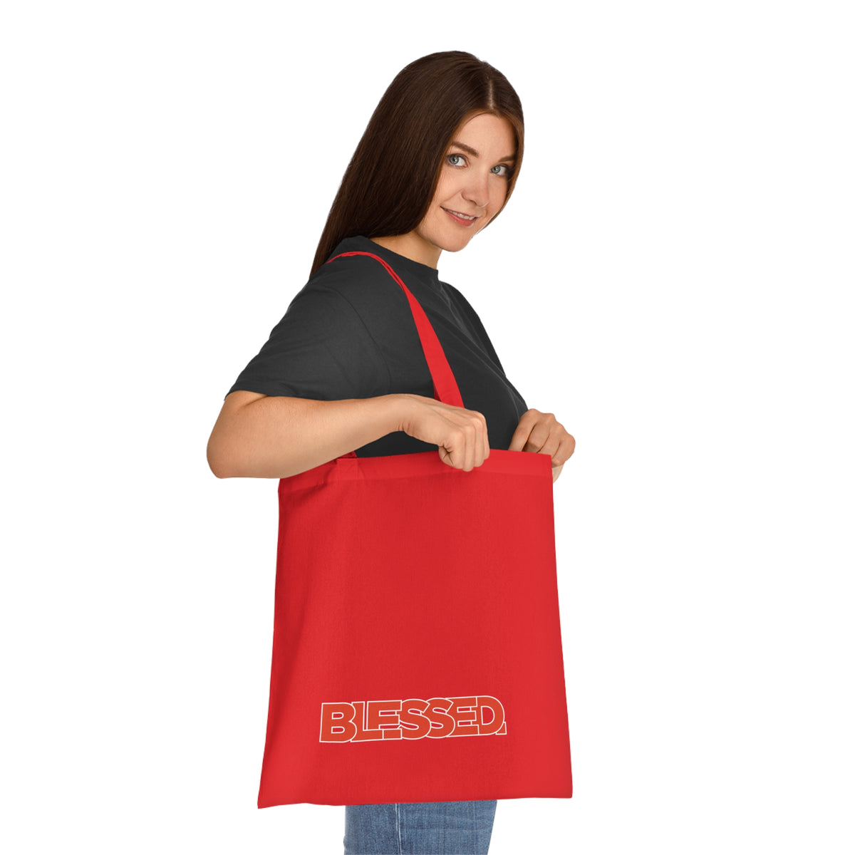 'Blessed' Cotton Tote — Minimalist faith tote bag with ‘BLESSED’ text and Focall emblem