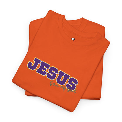 JESUS, Son of God - Varsity T-Shirt - Purple Letters