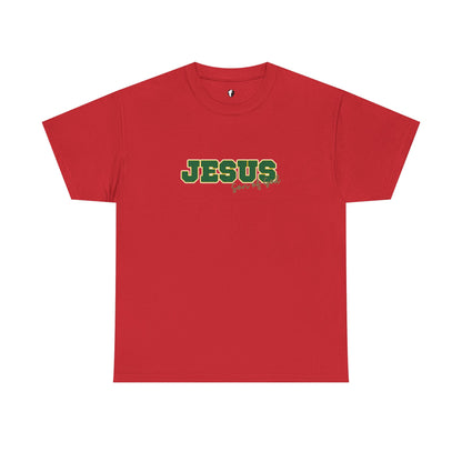 JESUS, Son of God - Varsity T-Shirt - Green Letters