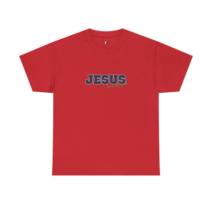 JESUS, Son of God - Varsity T-Shirt - Blauwe Letters