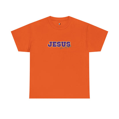 JESUS, Son of God - Varsity T-Shirt - Purple Letters