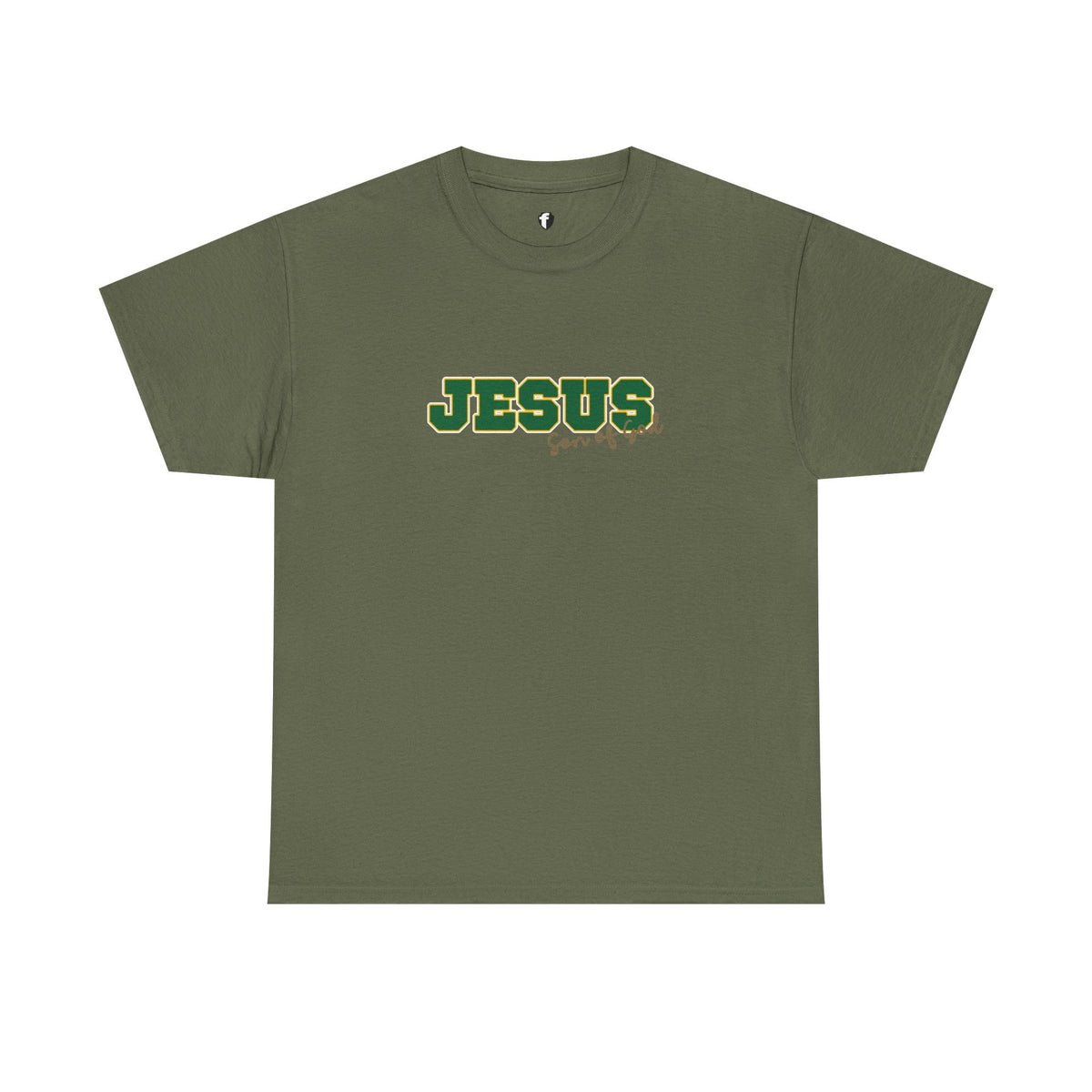 JESUS, Son of God - Varsity T-Shirt - Green Letters