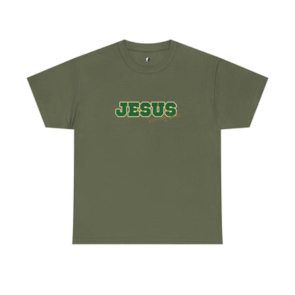 JESUS, Son of God - Varsity T-Shirt - Green Letters