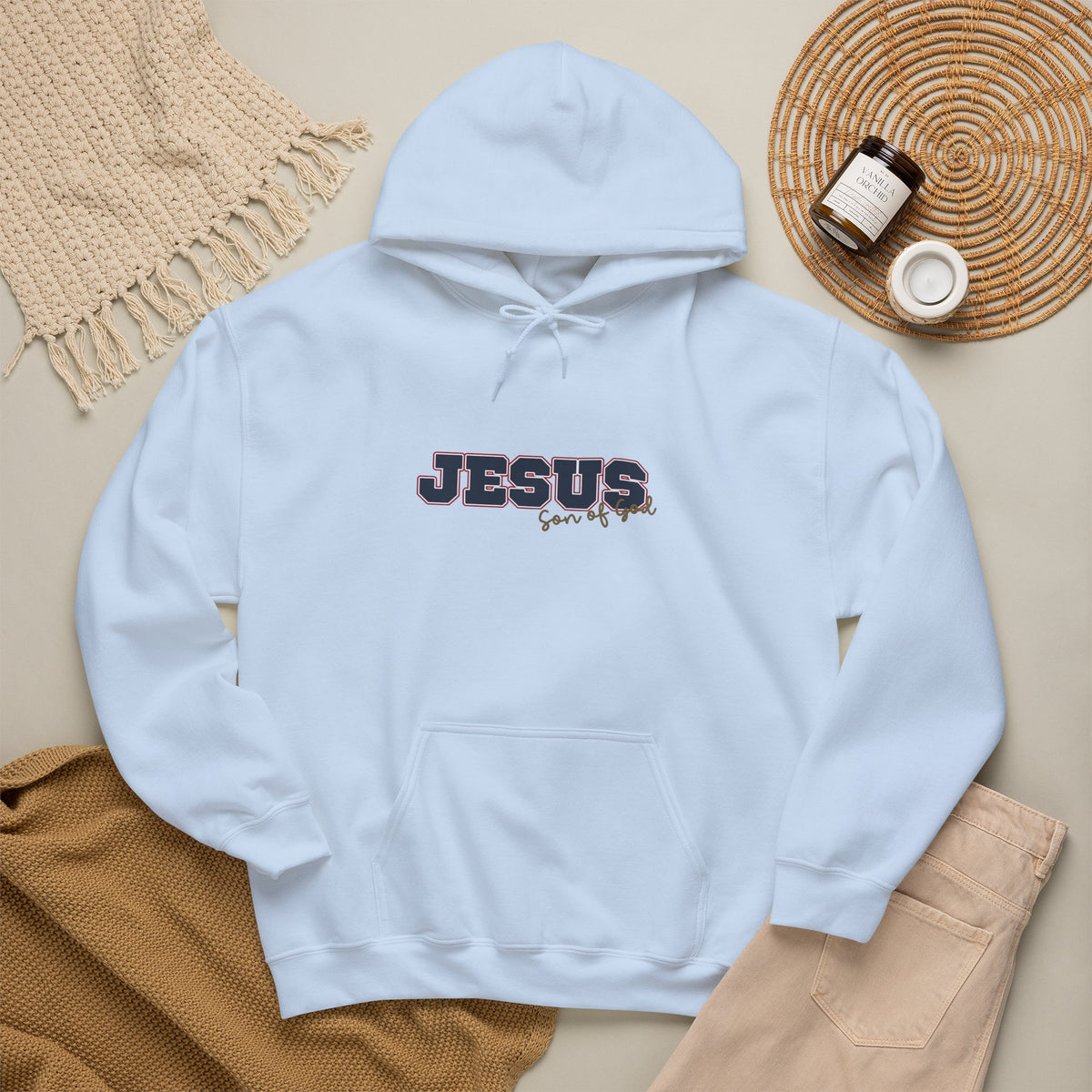 'Jesus, Son of God' Blue Design. Unisex Hoodie