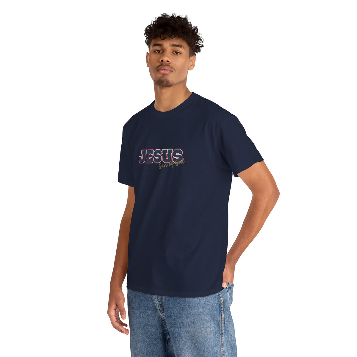 JESUS, Son of God - Varsity T-Shirt - Blauwe Letters