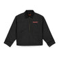 Embroidered duck canvas work jacket | Men's | Durable black carpenter-style jacket | Focall® red lettering