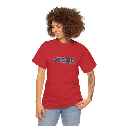 JESUS, Son of God - Varsity T-Shirt - Blauwe Letters