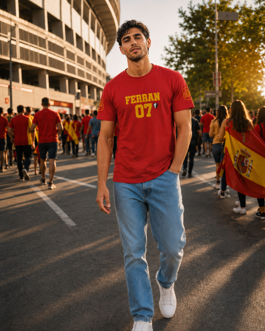 'Jesus Is My Goal' — Red Football Jersey in Spanish Style (WC, personalized)