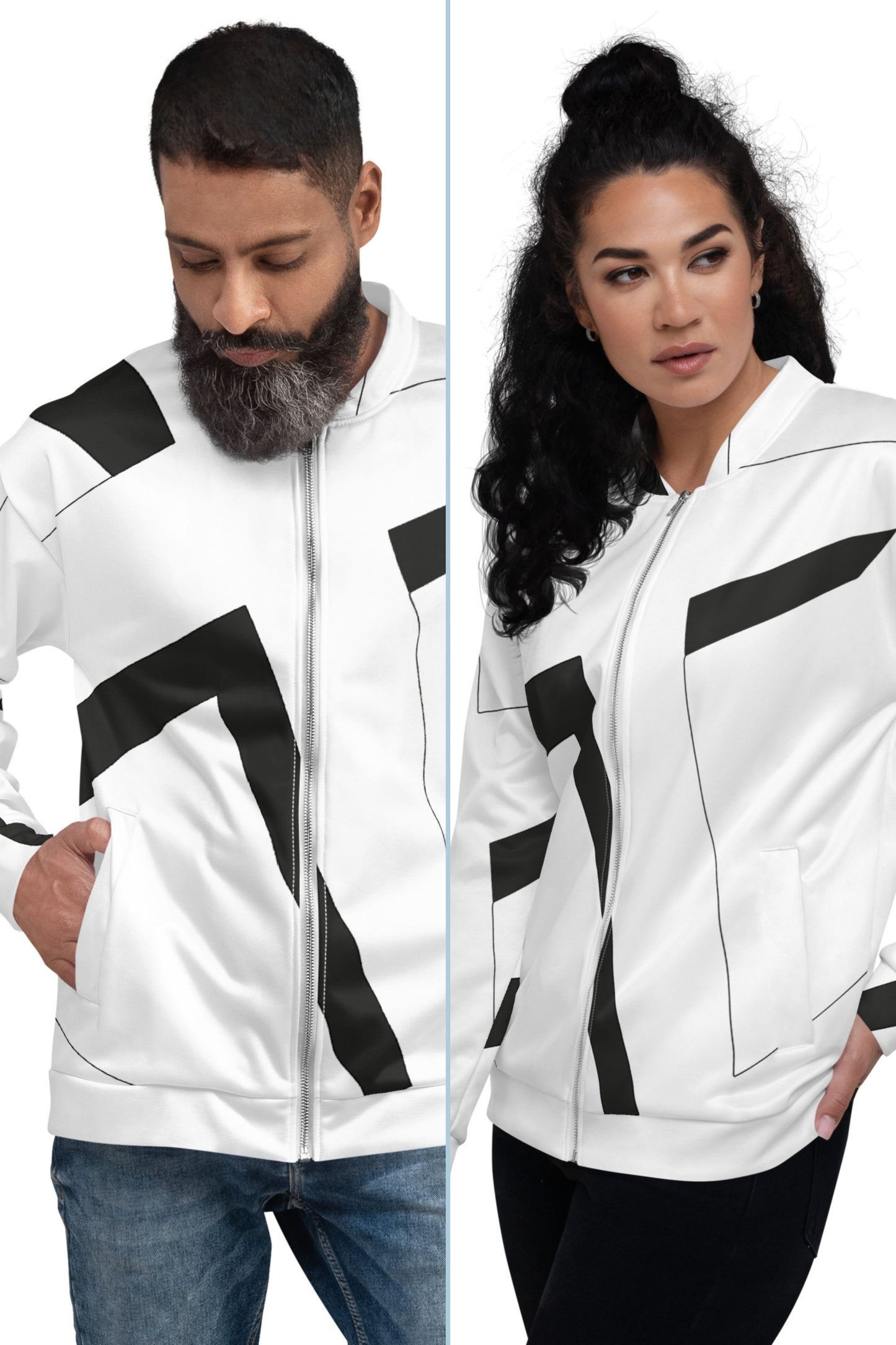 Unisex Bomber Jacket | All-over print | Focall - Cross - White Black 