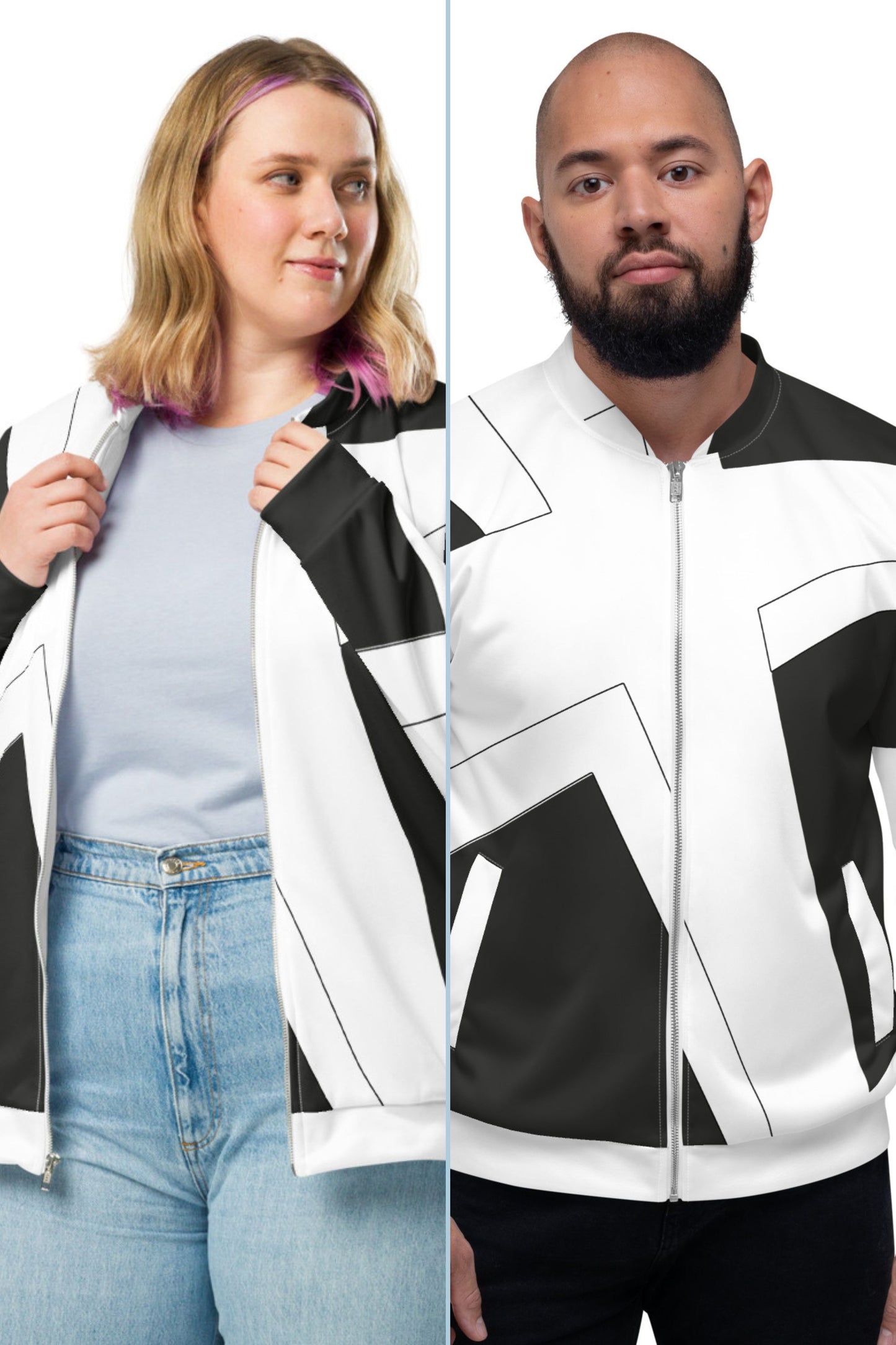 Unisex Bomber Jacket | All-over print | Focall - Cross - Black White