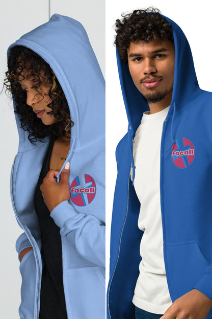 Unisex Zip Hoodie | Embroidery | Focall - Cross - Pink Blue
