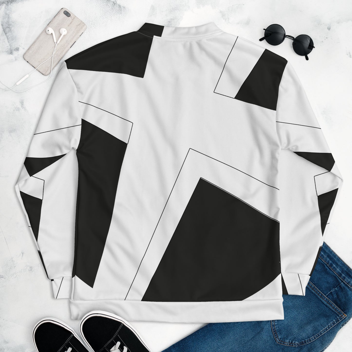 Unisex Bomber Jacket | All-over print | Focall - Cross - Black White