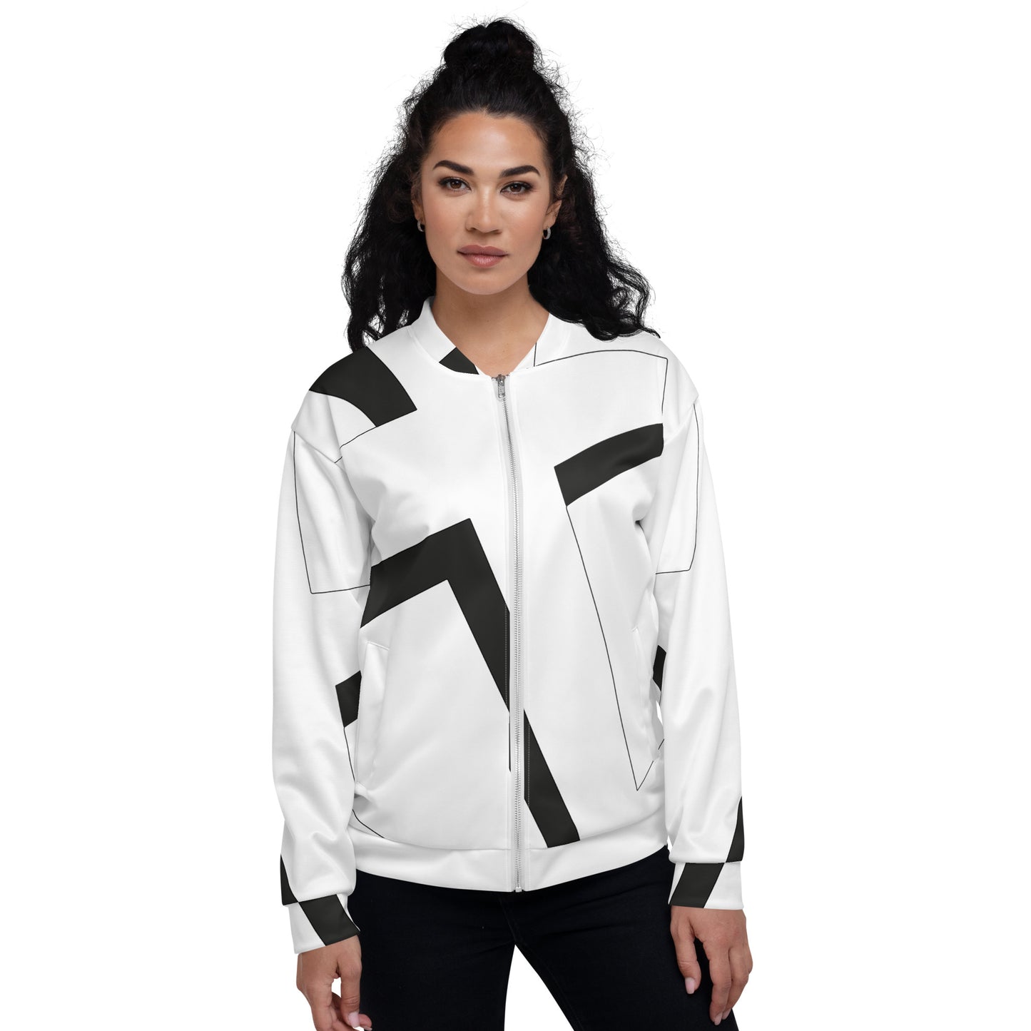 Unisex Bomber Jacket | All-over print | Focall - Cross - White Black 