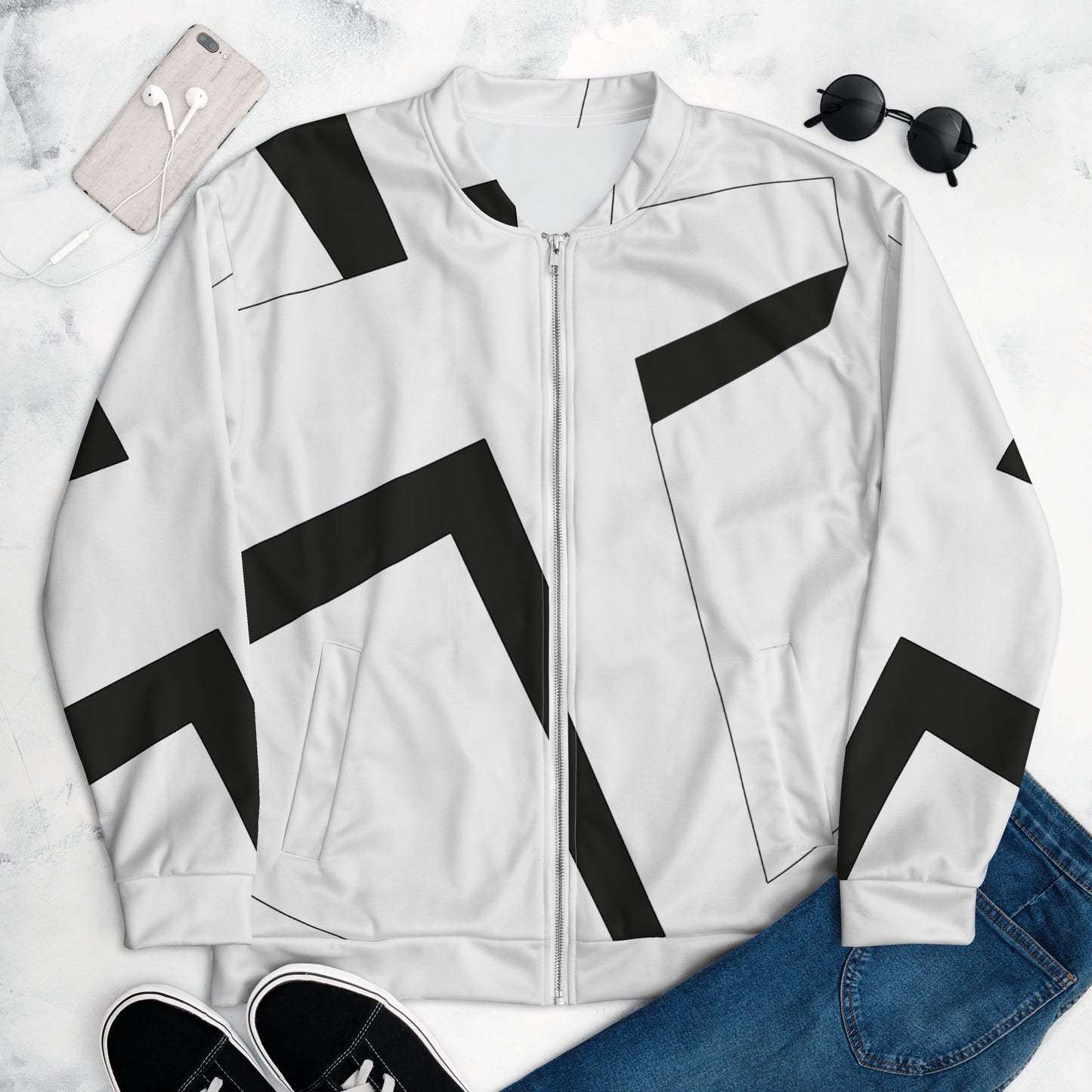 Unisex Bomber Jacket | All-over print | Focall - Cross - White Black 