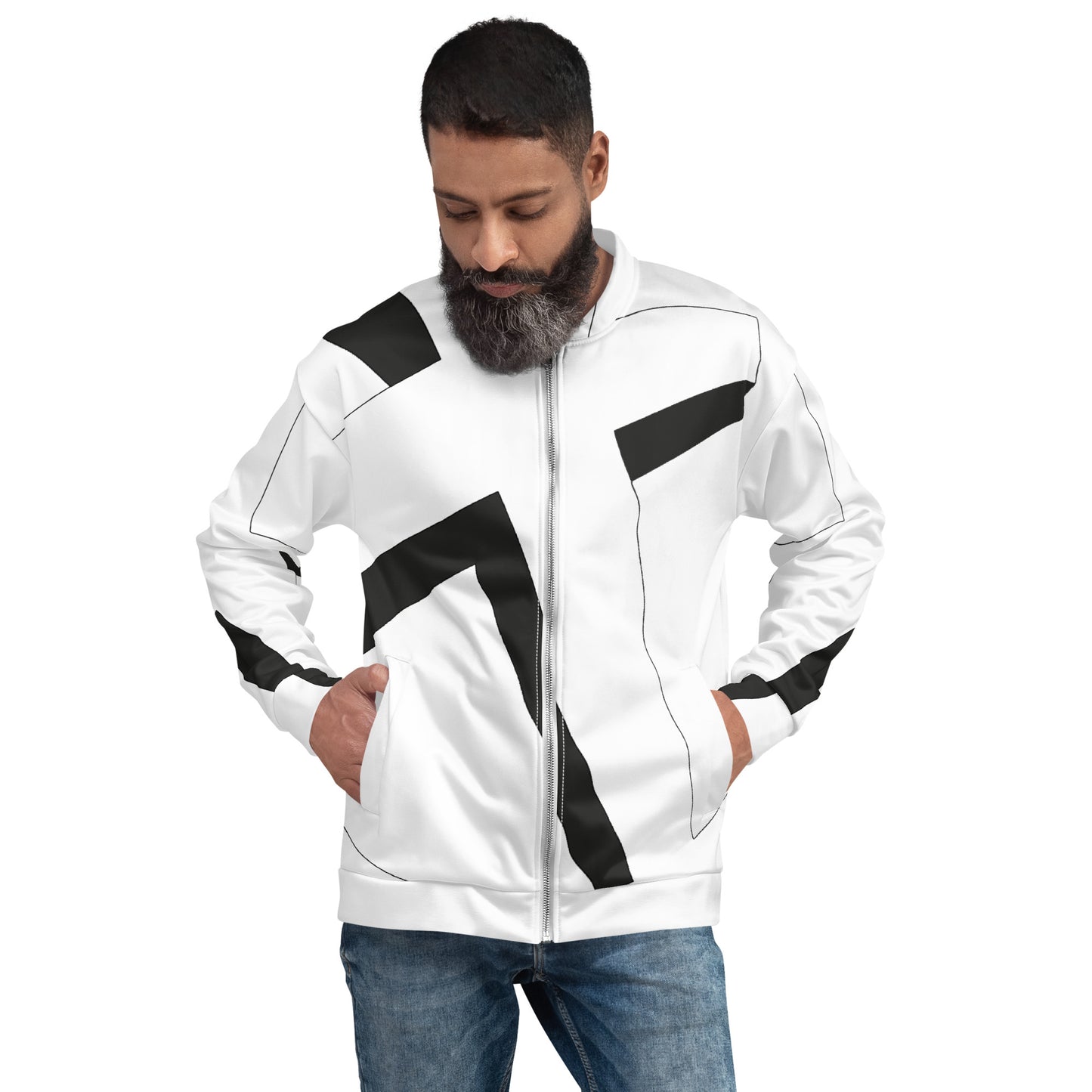 Unisex Bomber Jacket | All-over print | Focall - Cross - White Black 