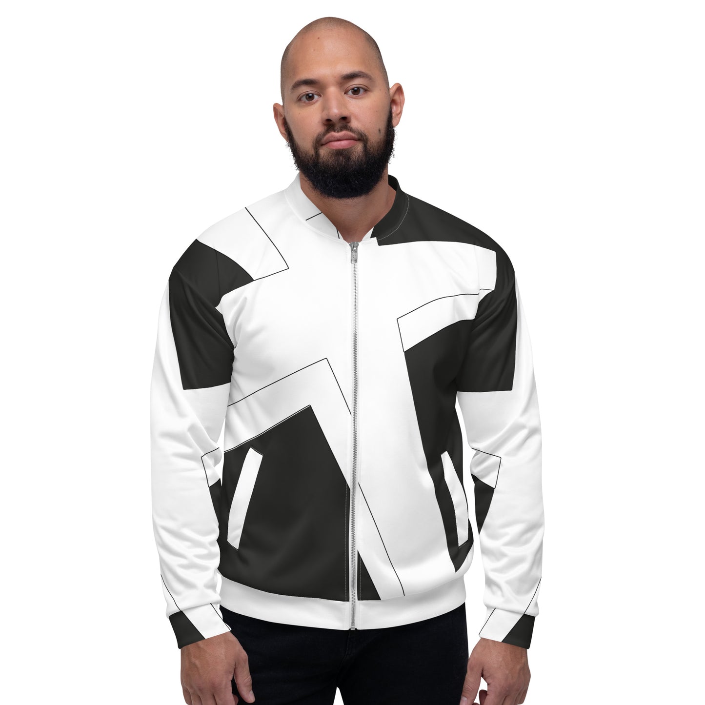 Unisex Bomber Jacket | All-over print | Focall - Cross - Black White