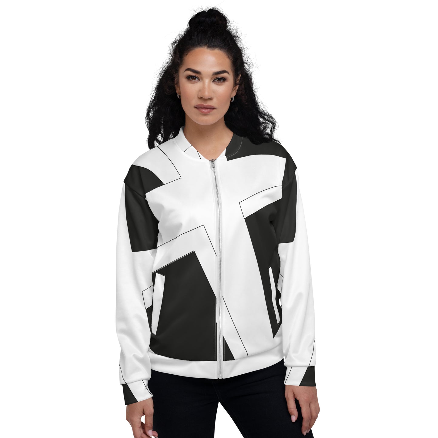 Unisex Bomber Jacket | All-over print | Focall - Cross - Black White