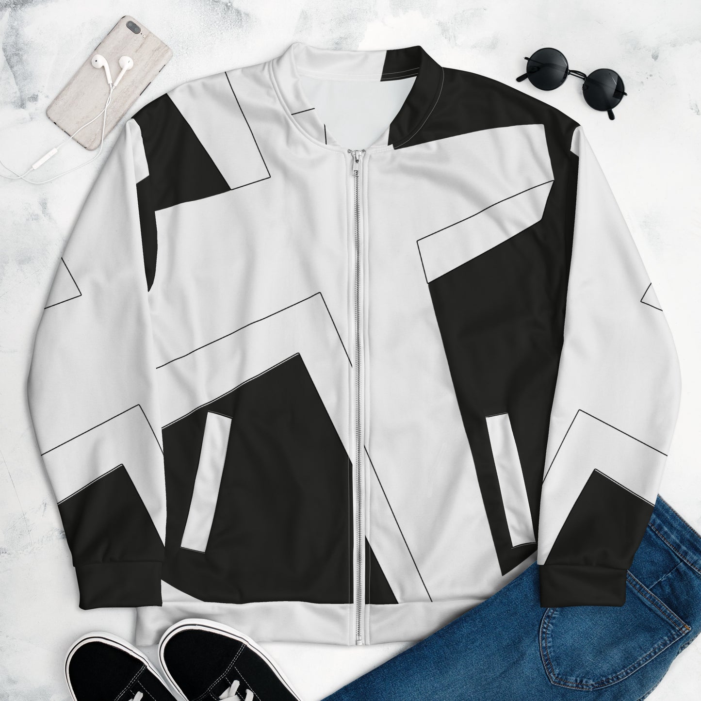 Unisex Bomber Jacket | All-over print | Focall - Cross - Black White