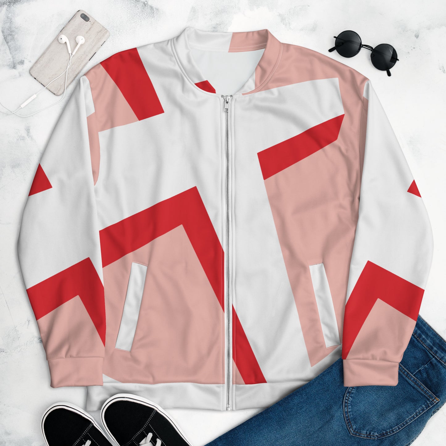 Unisex Bomber Jacket | All-over print | Focall - Cross - Salmon Red