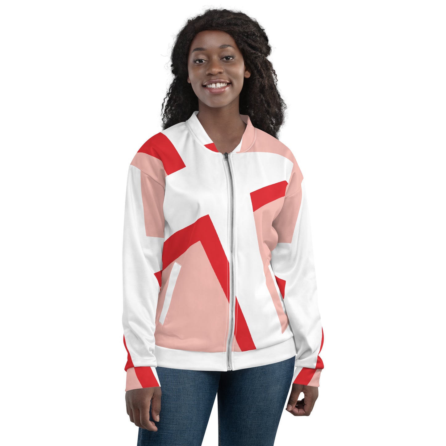 Unisex Bomber Jacket | All-over print | Focall - Cross - Salmon Red