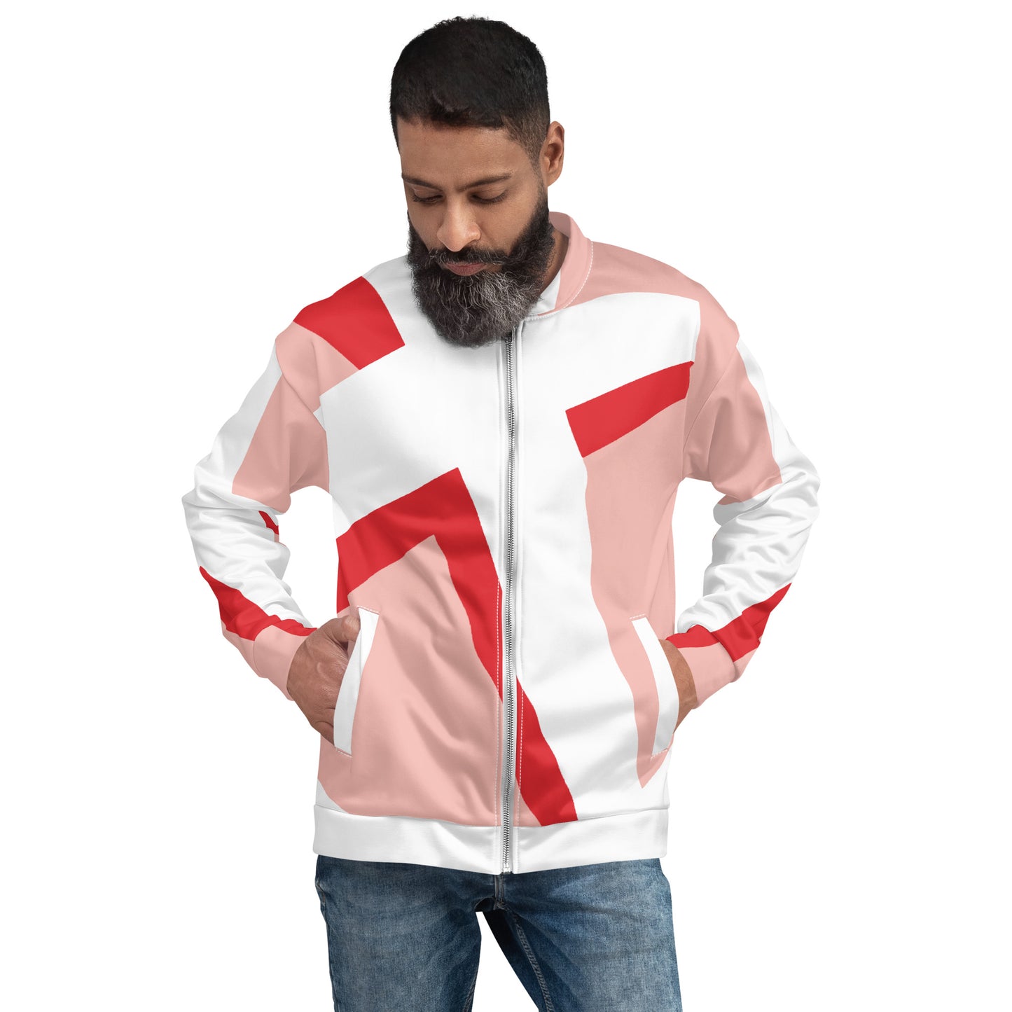 Unisex Bomber Jacket | All-over print | Focall - Cross - Salmon Red