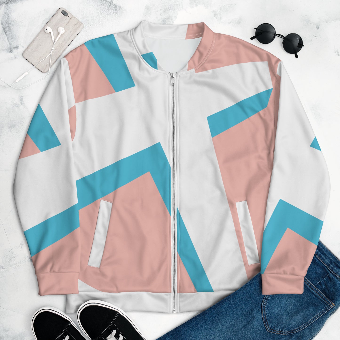 Unisex Bomber Jacket | All-over print | Focall - Cross - Salmon Blue