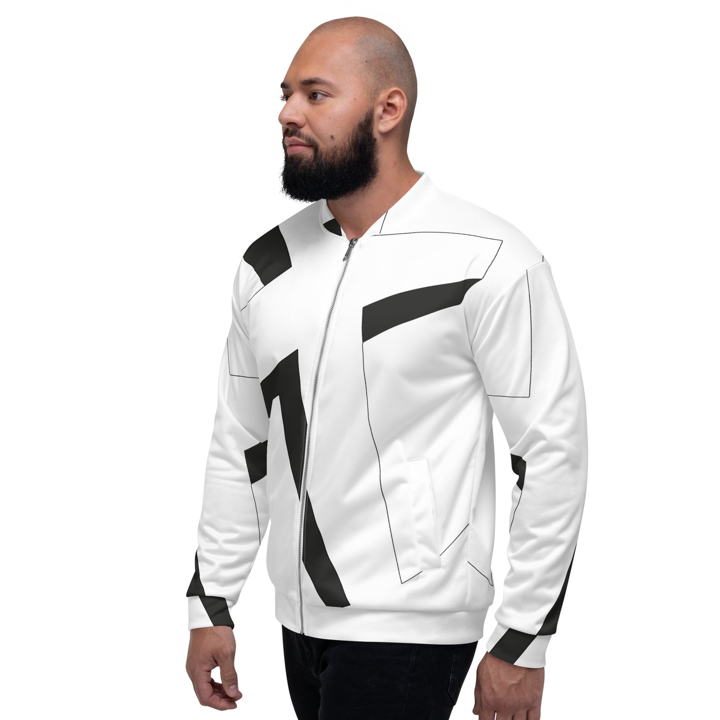 Unisex Bomber Jacket | All-over print | Focall - Cross - White Black 