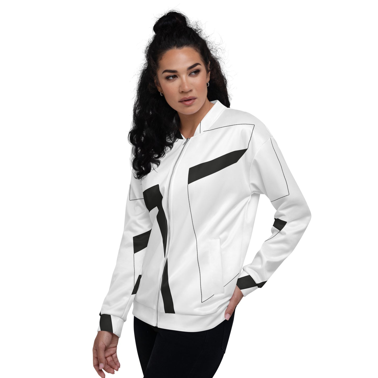 Unisex Bomber Jacket | All-over print | Focall - Cross - White Black 