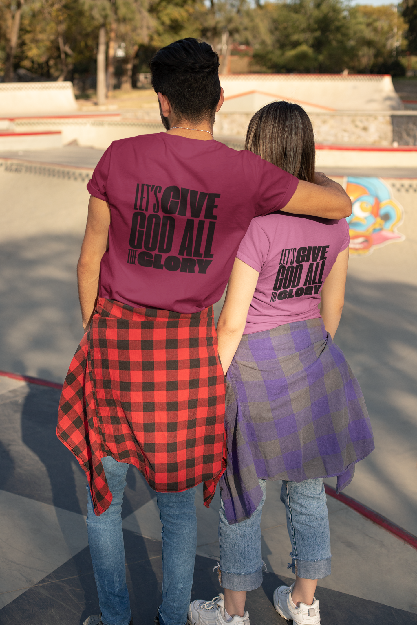 Classic Unisex Crew Neck T-Shirt | Back | Let's give God the glory - Black letters