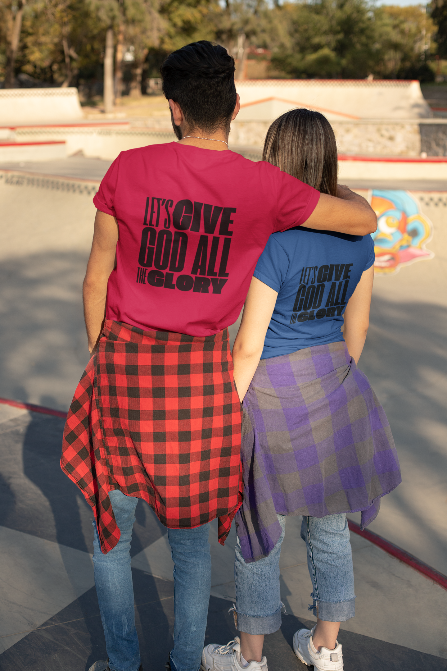 Classic Unisex Crew Neck T-Shirt | Back | Let's give God the glory - Black letters