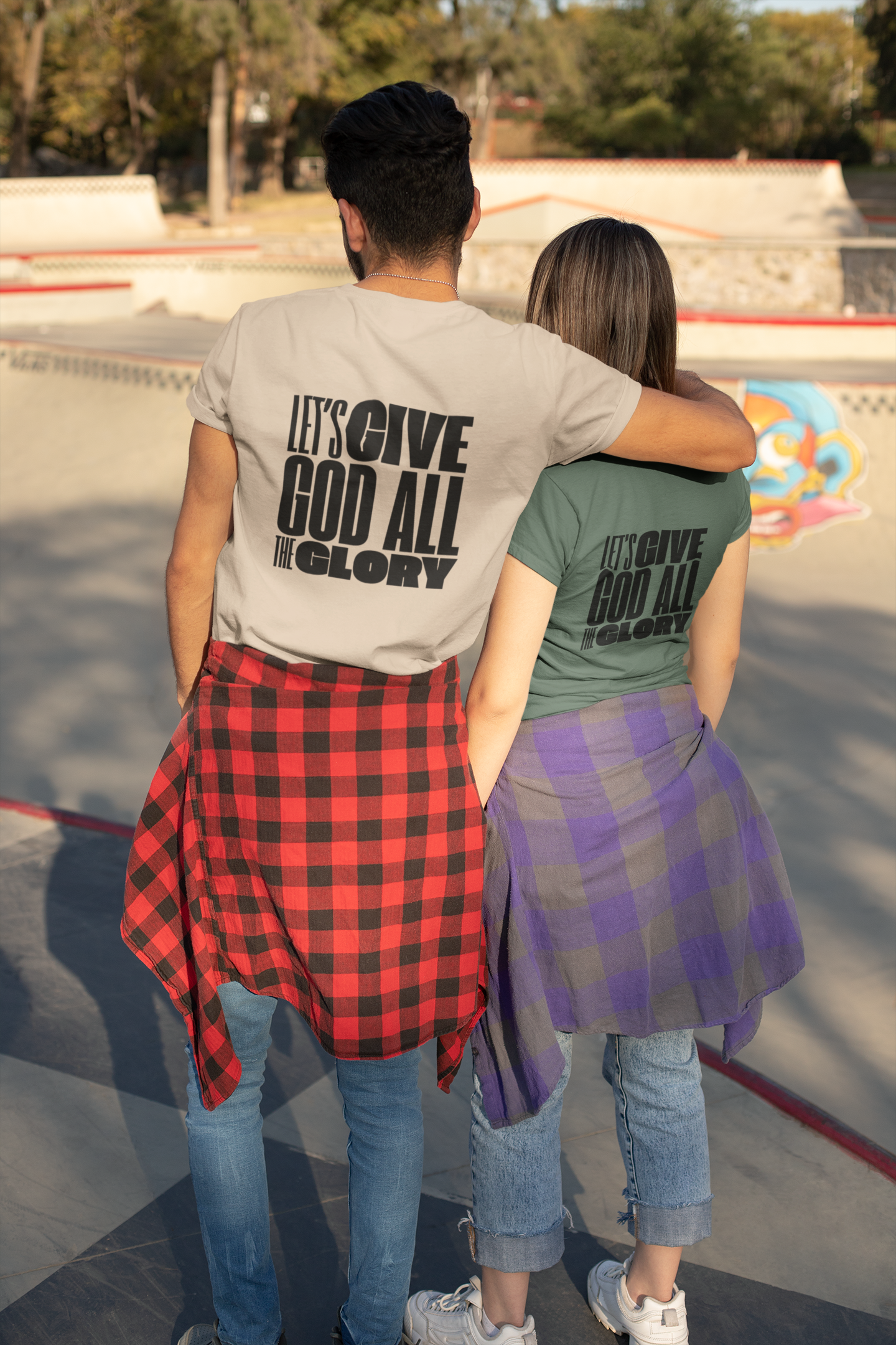 Classic Unisex Crew Neck T-Shirt | Back | Let's give God the glory - Black letters