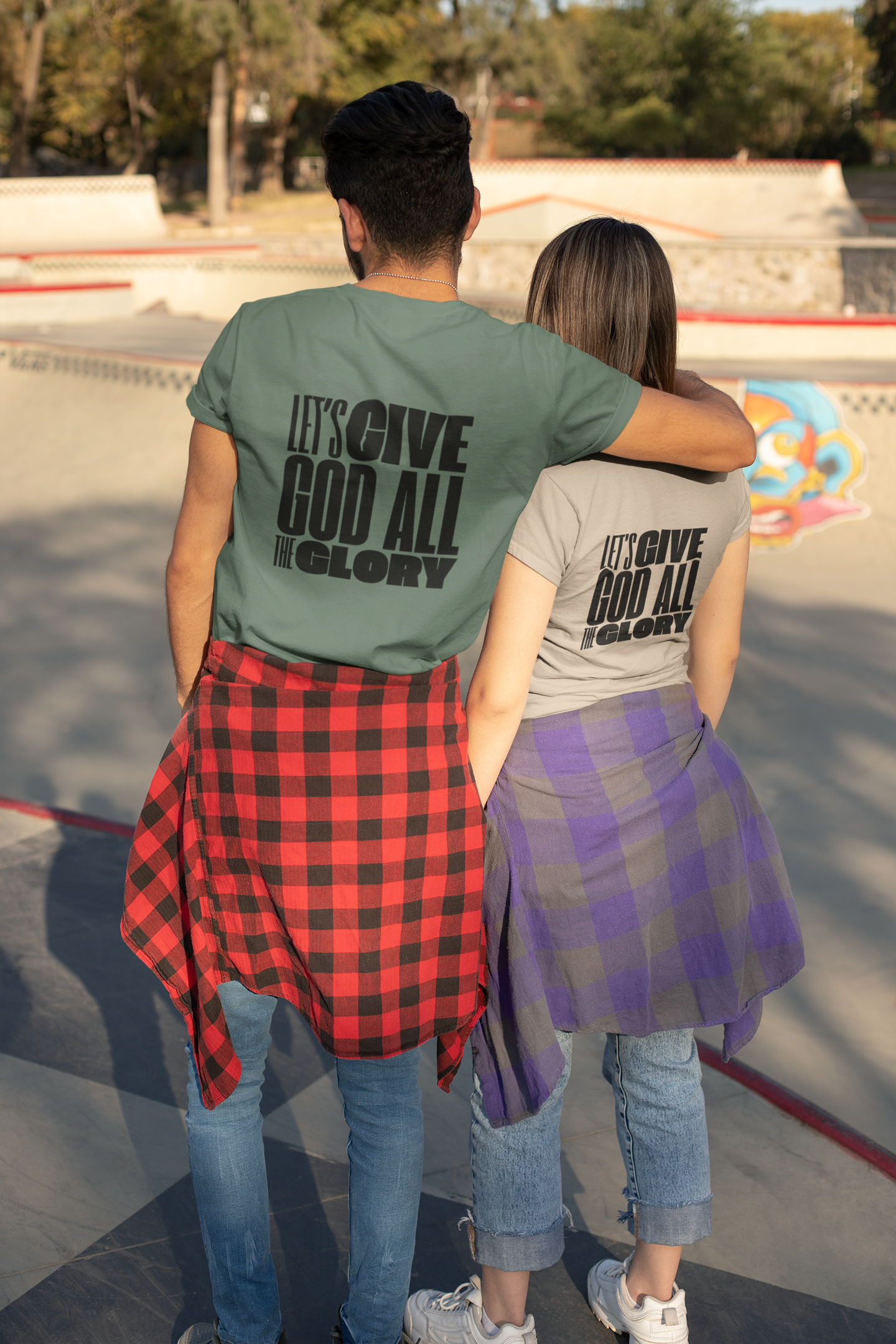 Classic Unisex Crew Neck T-Shirt | Back | Let's give God the glory - Black letters