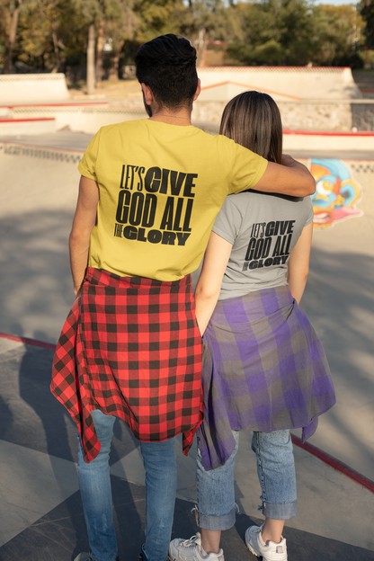 Classic Unisex Crew Neck T-Shirt | Back | Let's give God the glory - Black letters