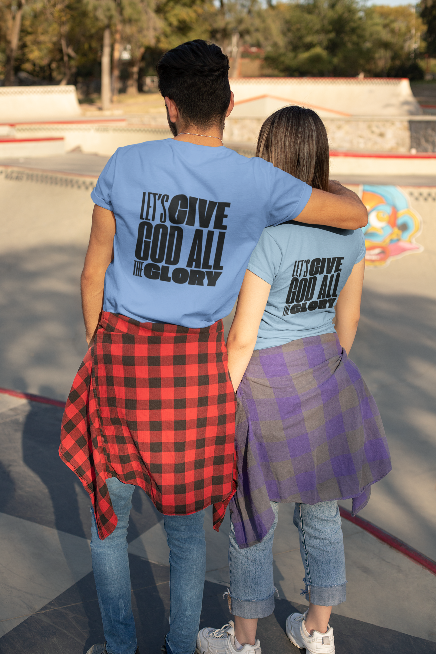 Classic Unisex Crew Neck T-Shirt | Back | Let's give God the glory - Black letters