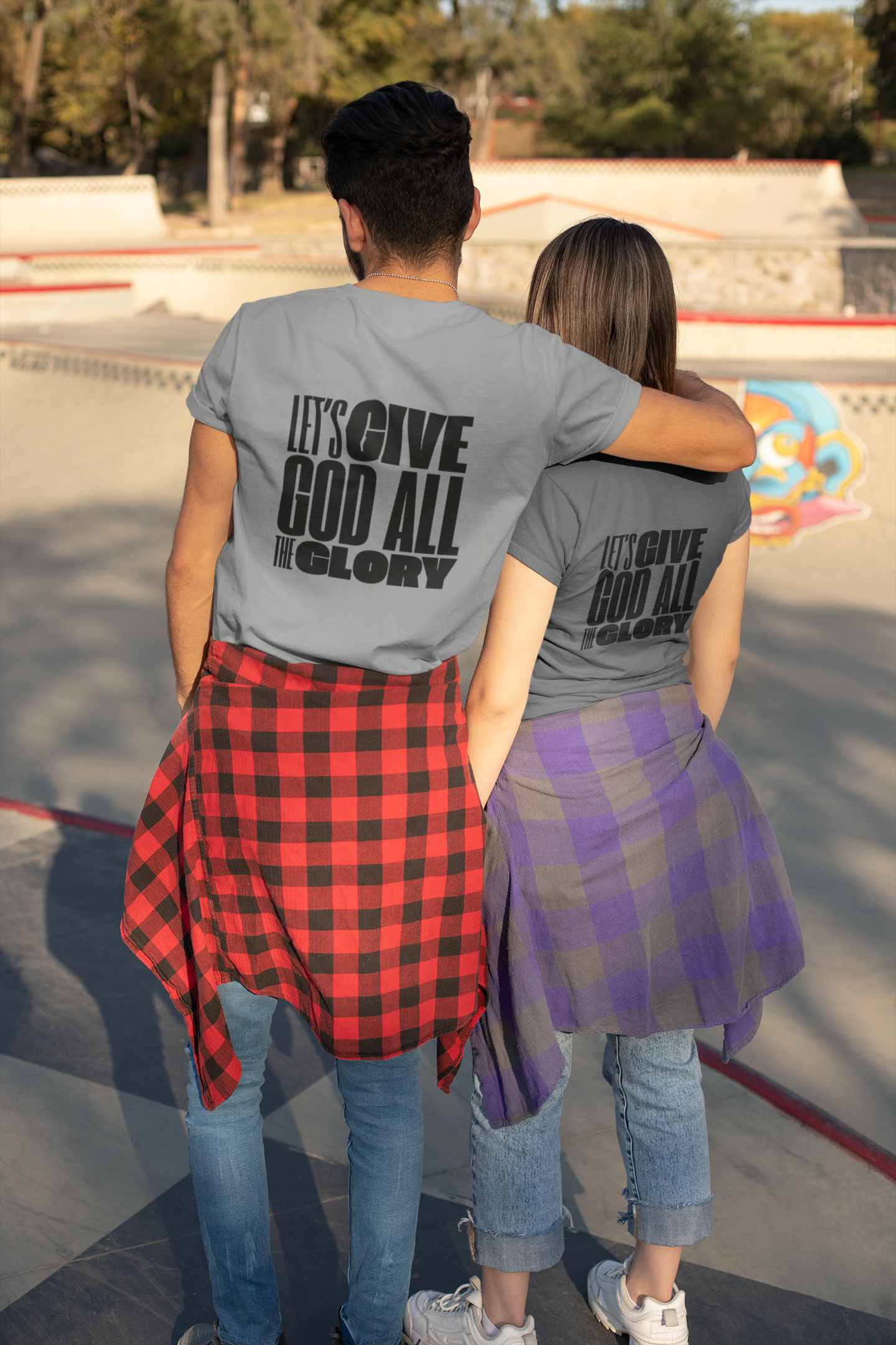 Classic Unisex Crew Neck T-Shirt | Back | Let's give God the glory - Black letters