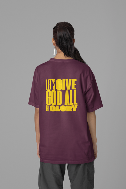 Classic Unisex Crew Neck T-Shirt | Back | Let's give God the glory - Yellow letters