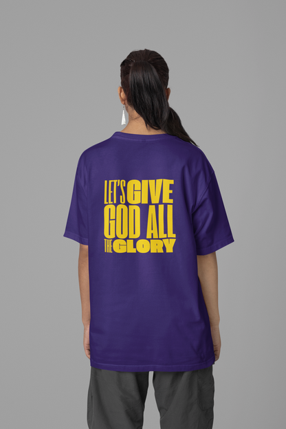 Classic Unisex Crew Neck T-Shirt | Back | Let's give God the glory - Yellow letters