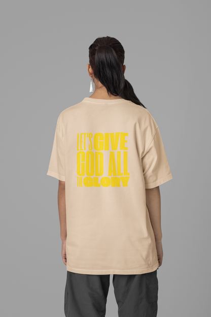 Classic Unisex Crew Neck T-Shirt | Back | Let's give God the glory - Yellow letters