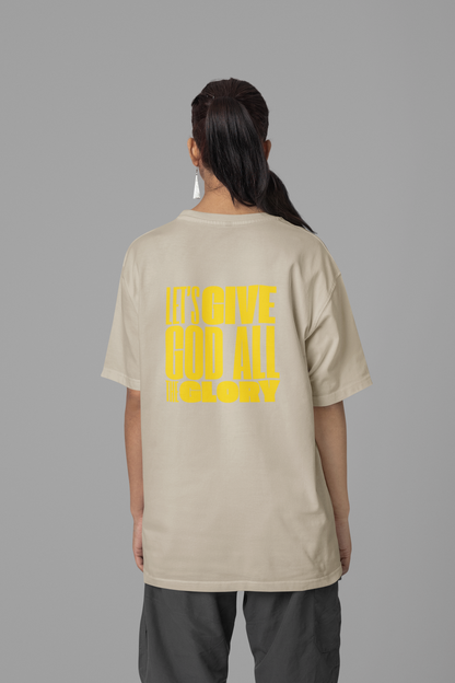 Classic Unisex Crew Neck T-Shirt | Back | Let's give God the glory - Yellow letters