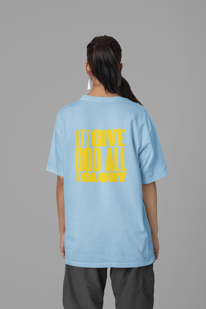Classic Unisex Crew Neck T-Shirt | Back | Let's give God the glory - Yellow letters