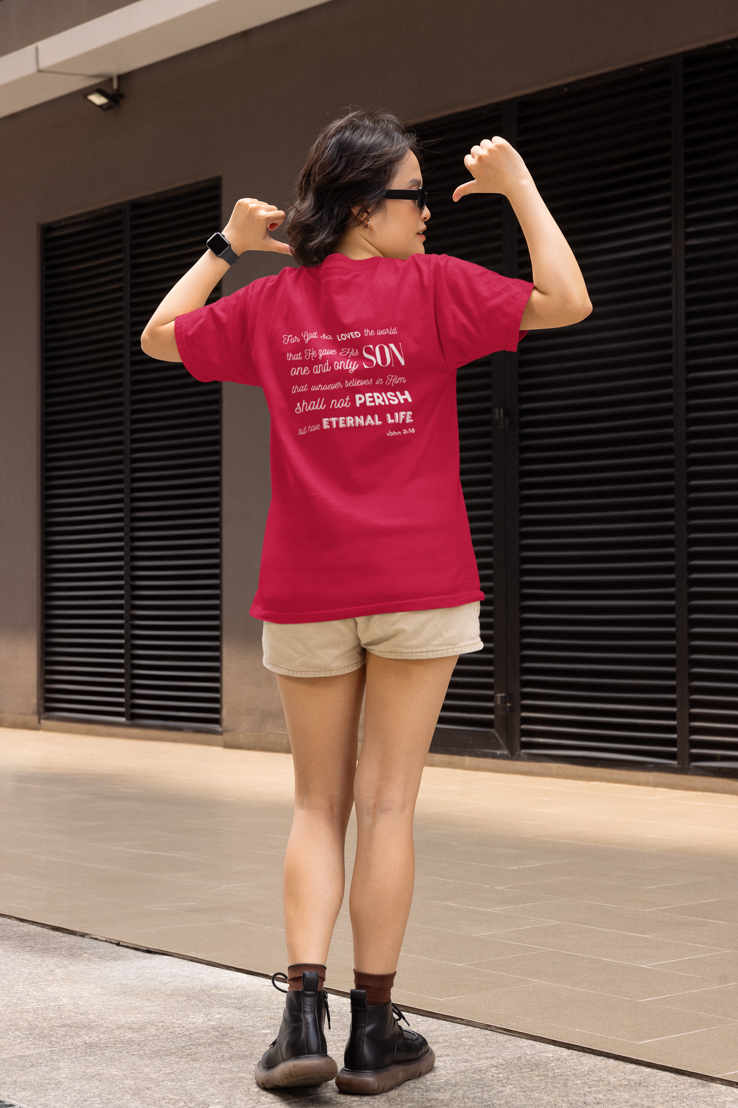 Classic Unisex Crew Neck T-Shirt | Back | John 3:16 - White Letters