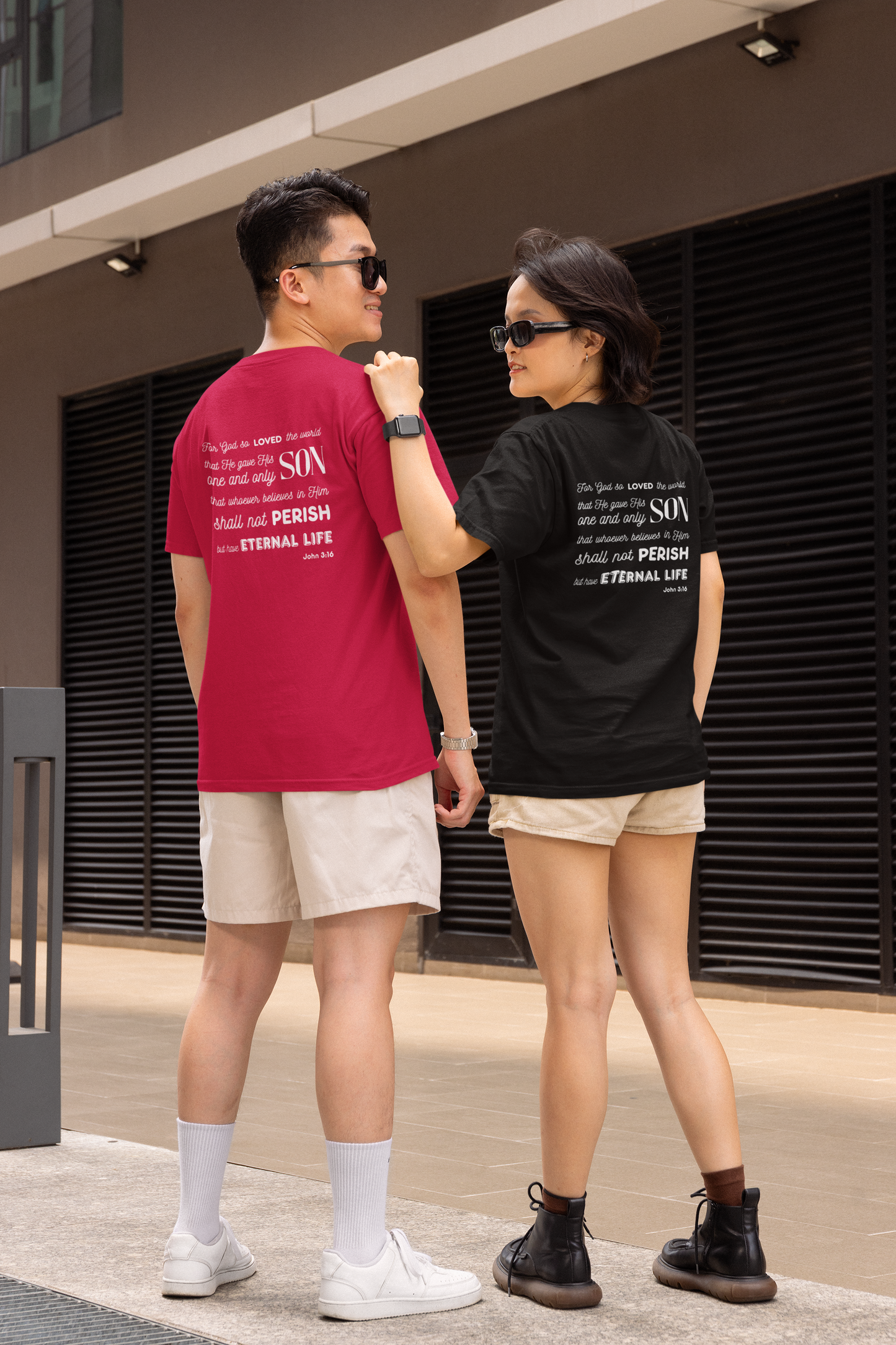 Classic Unisex Crew Neck T-Shirt | Back | John 3:16 - White Letters