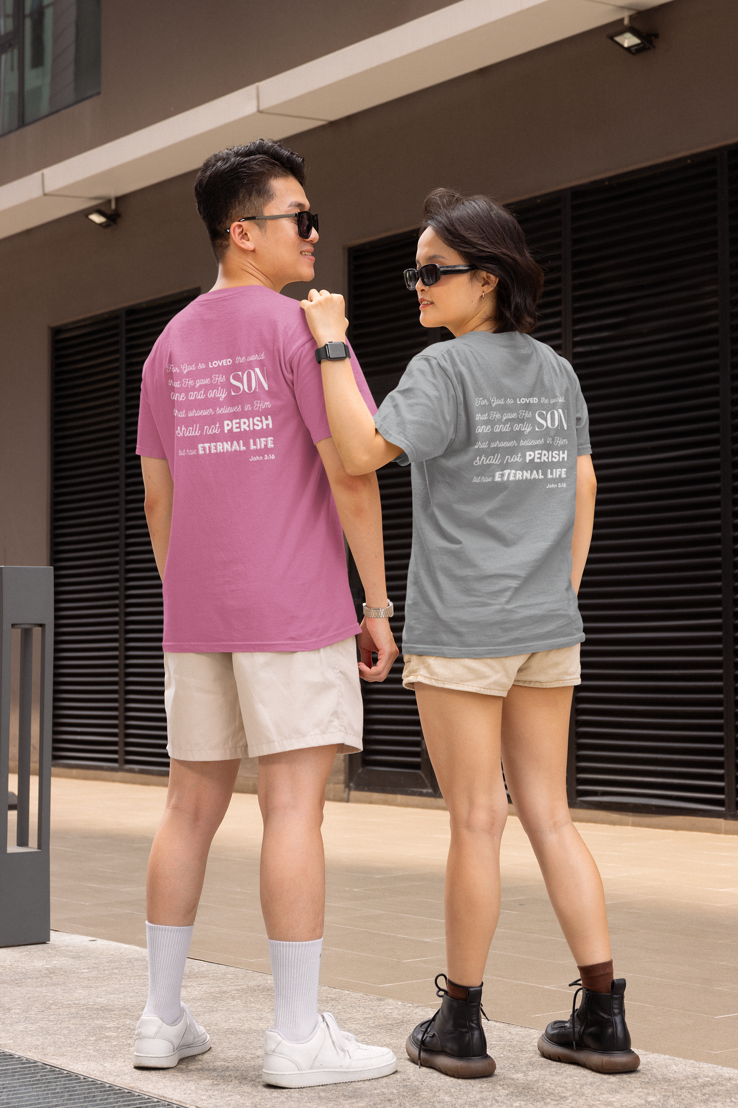 Classic Unisex Crew Neck T-Shirt | Back | John 3:16 - White Letters