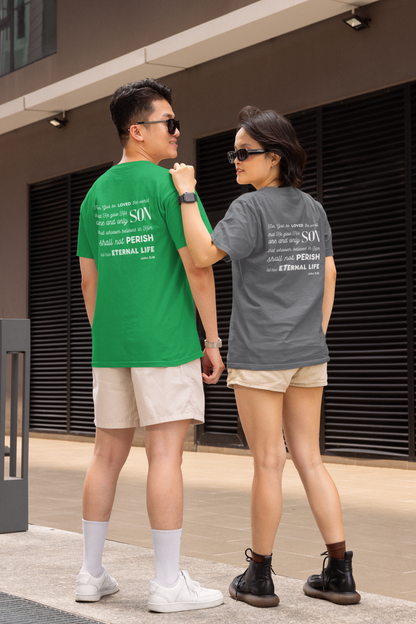 Classic Unisex Crew Neck T-Shirt | Back | John 3:16 - White Letters